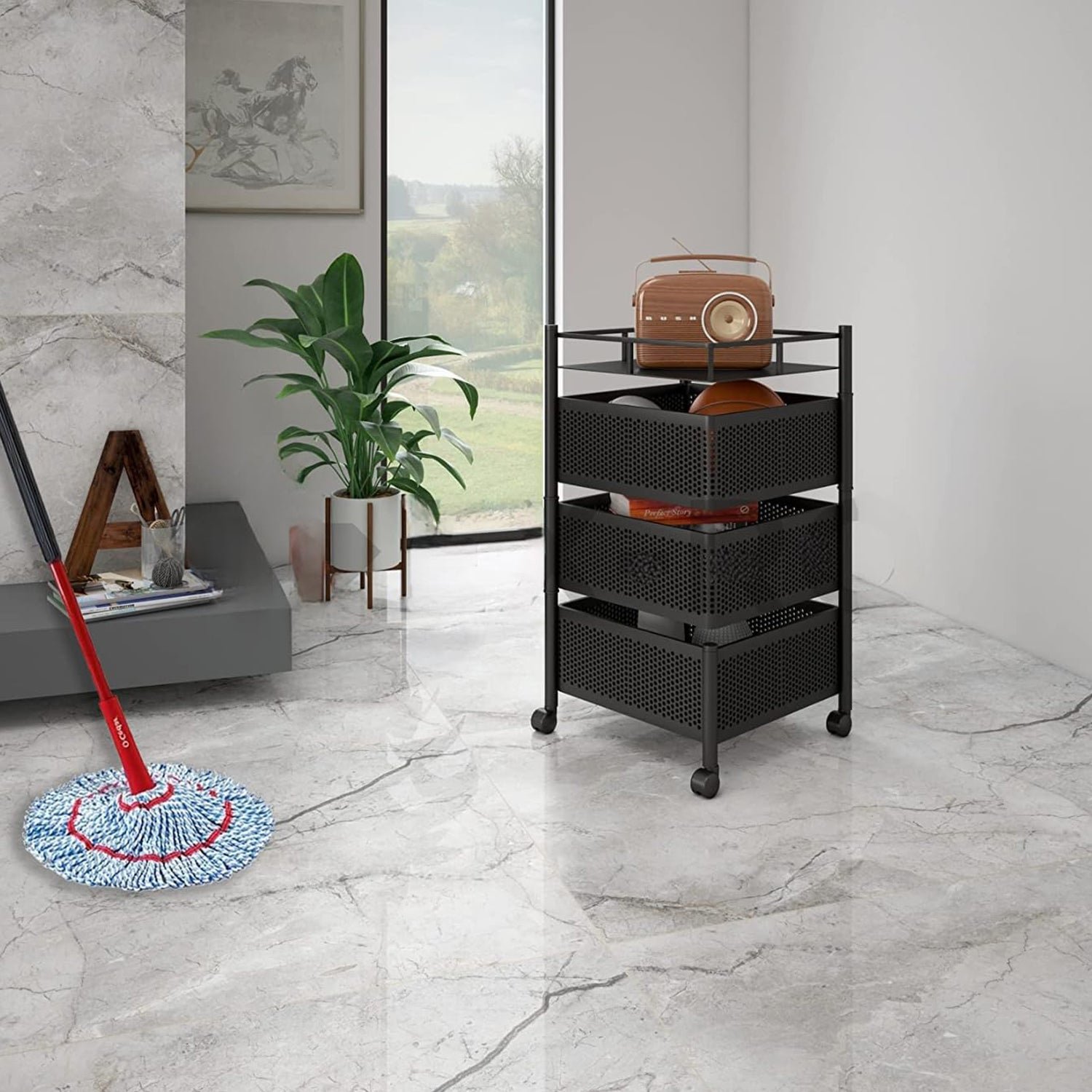 Metal Kitchen Trolley – 3-Layer Rotating Baskets | CookAura