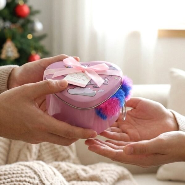 Heart Shape Gift Box & Plush Keychain – Cute 2-Piece Gift Set