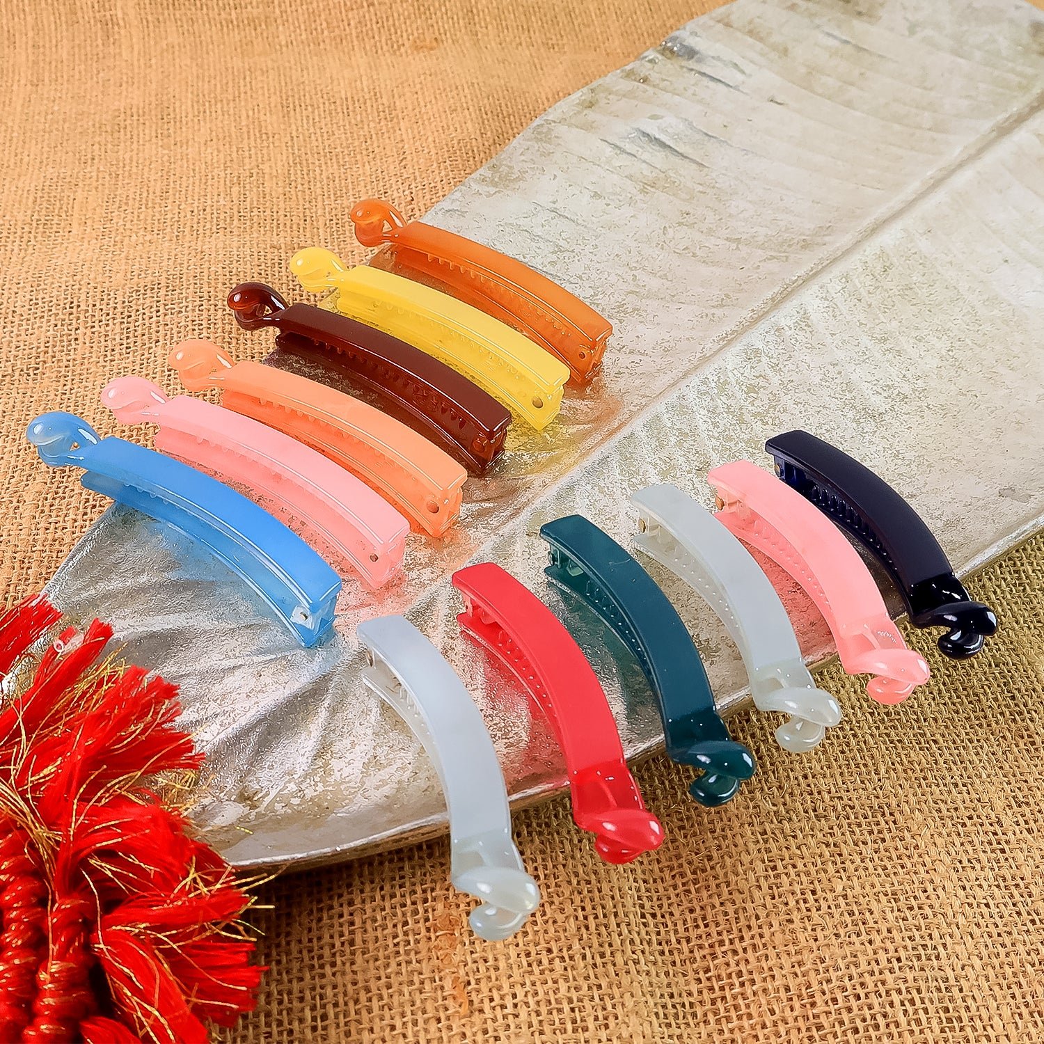 Banana Hair Clips Set – 12 Vibrant Multicolor Clips with Strong Grip
