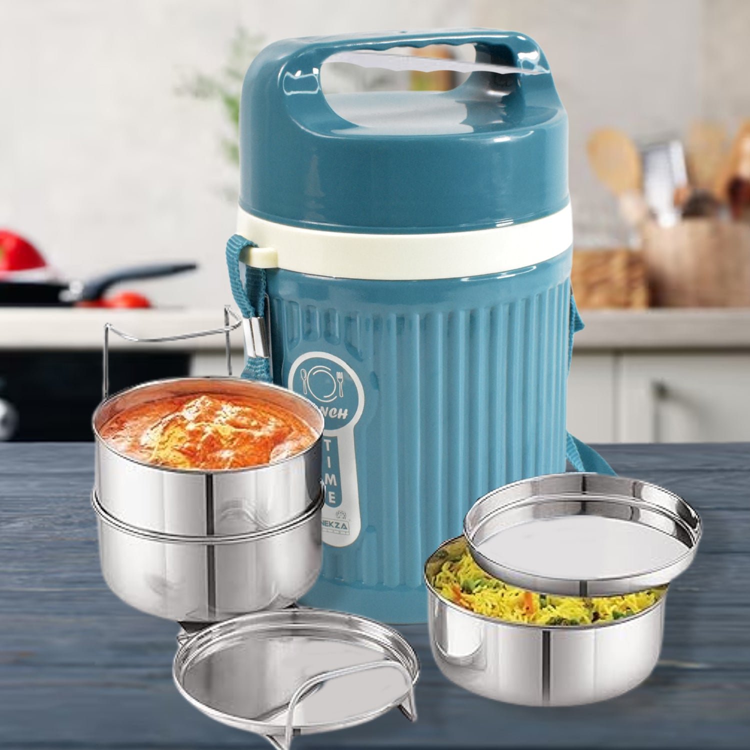 Insulated Stainless Steel Tiffin – 3 Compartment Leakproof | Nekza