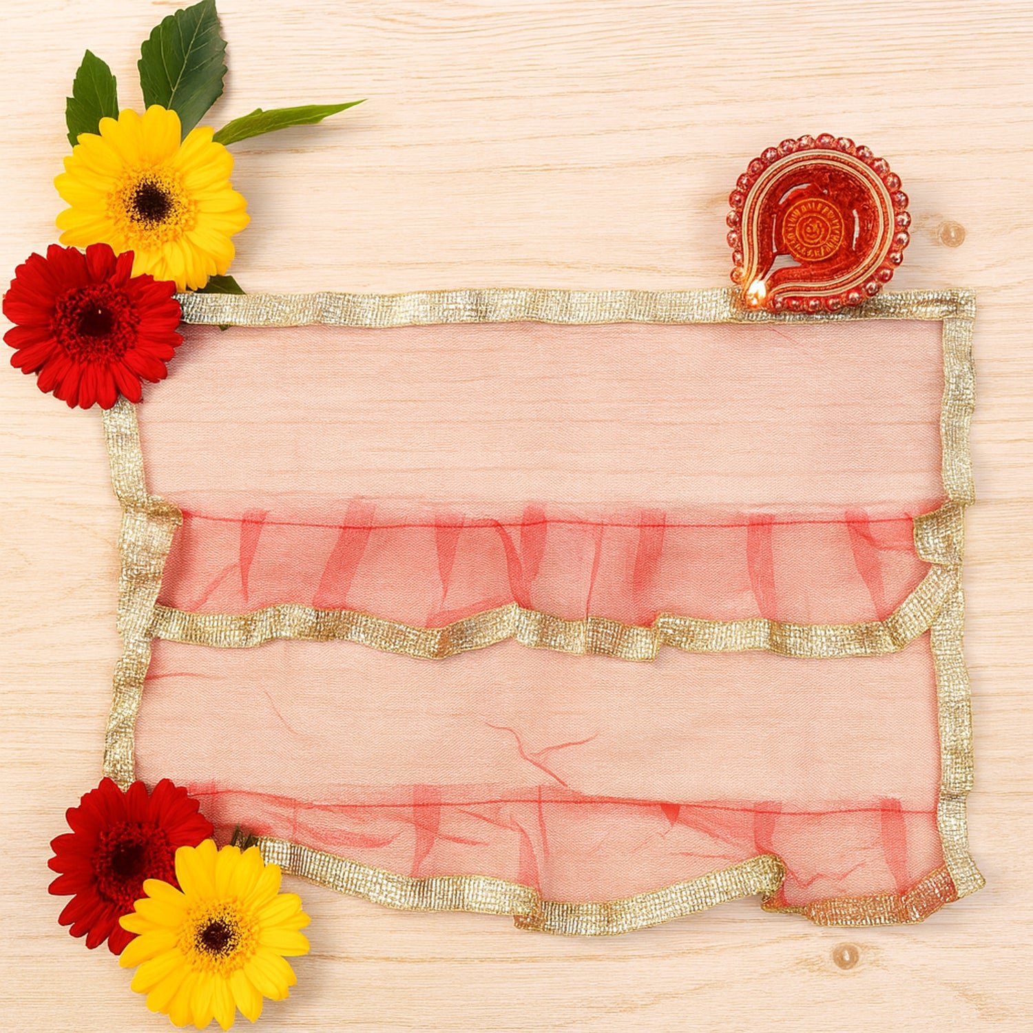 Tulsi Vastra Pooja Cloth – 2-Piece Premium Red Set with Gold Border