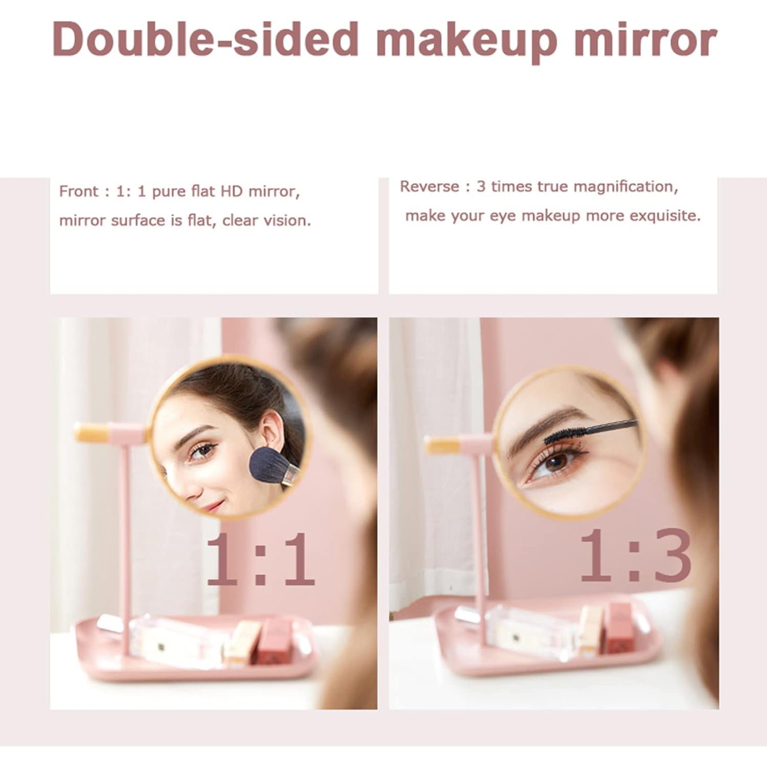 Tabletop Makeup Mirror – Modern Round Frame with Wooden Finish