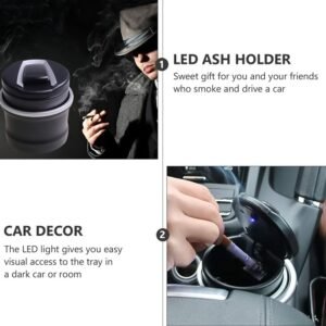 Car Ashtray with Lid & Blue LED Light – Portable Smokeless Design