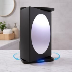 Rotating Storage Cabinet with Mirror, Space-Saving Wall Organizer