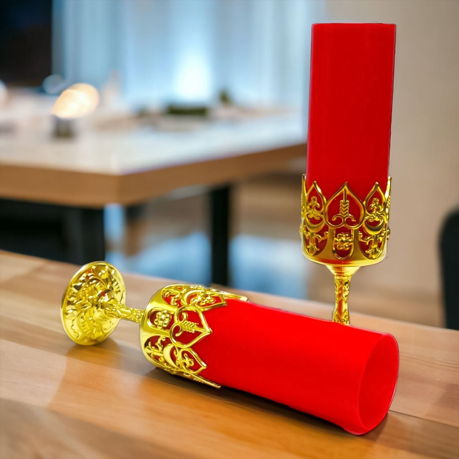 LED Candle Light Lamps – Elegant Golden Stand Set of 2