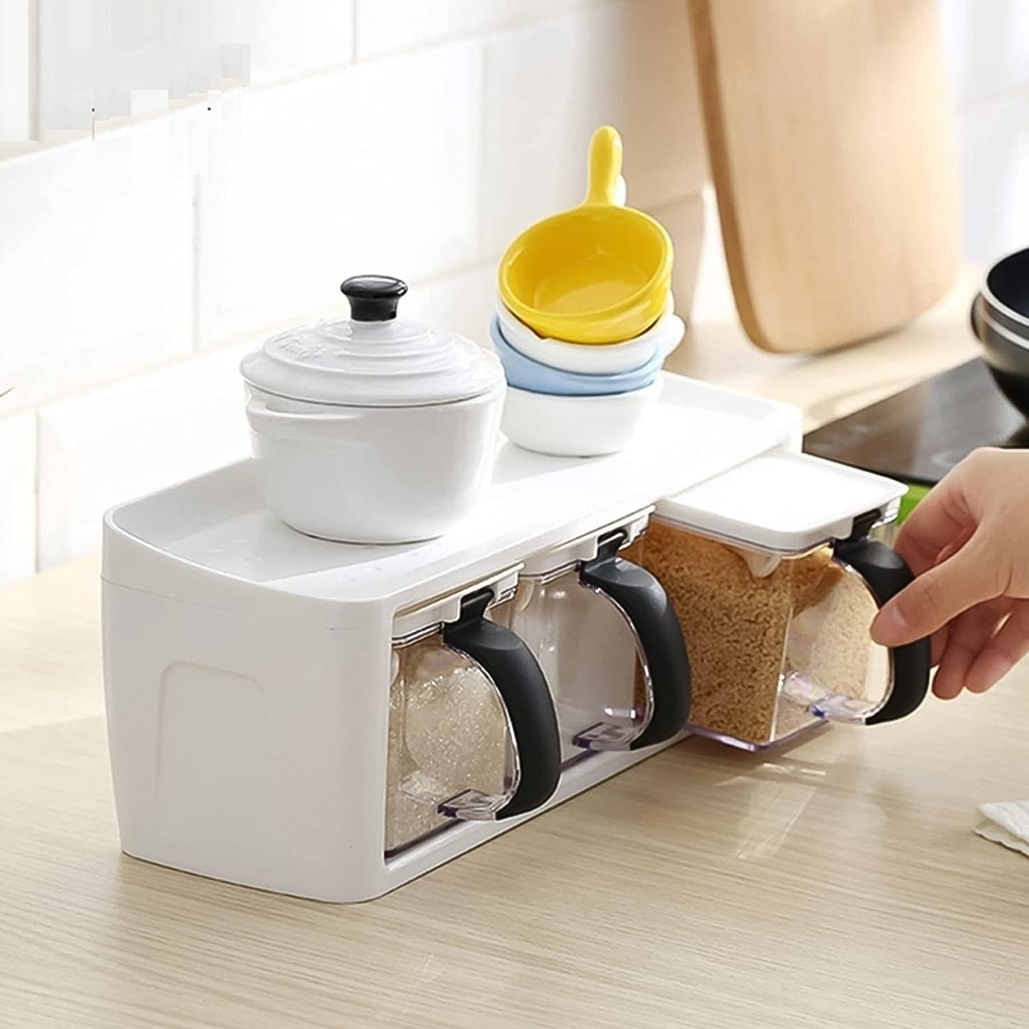 Modular Spice Storage Box Set – 3-Pc with Stand & Spoons