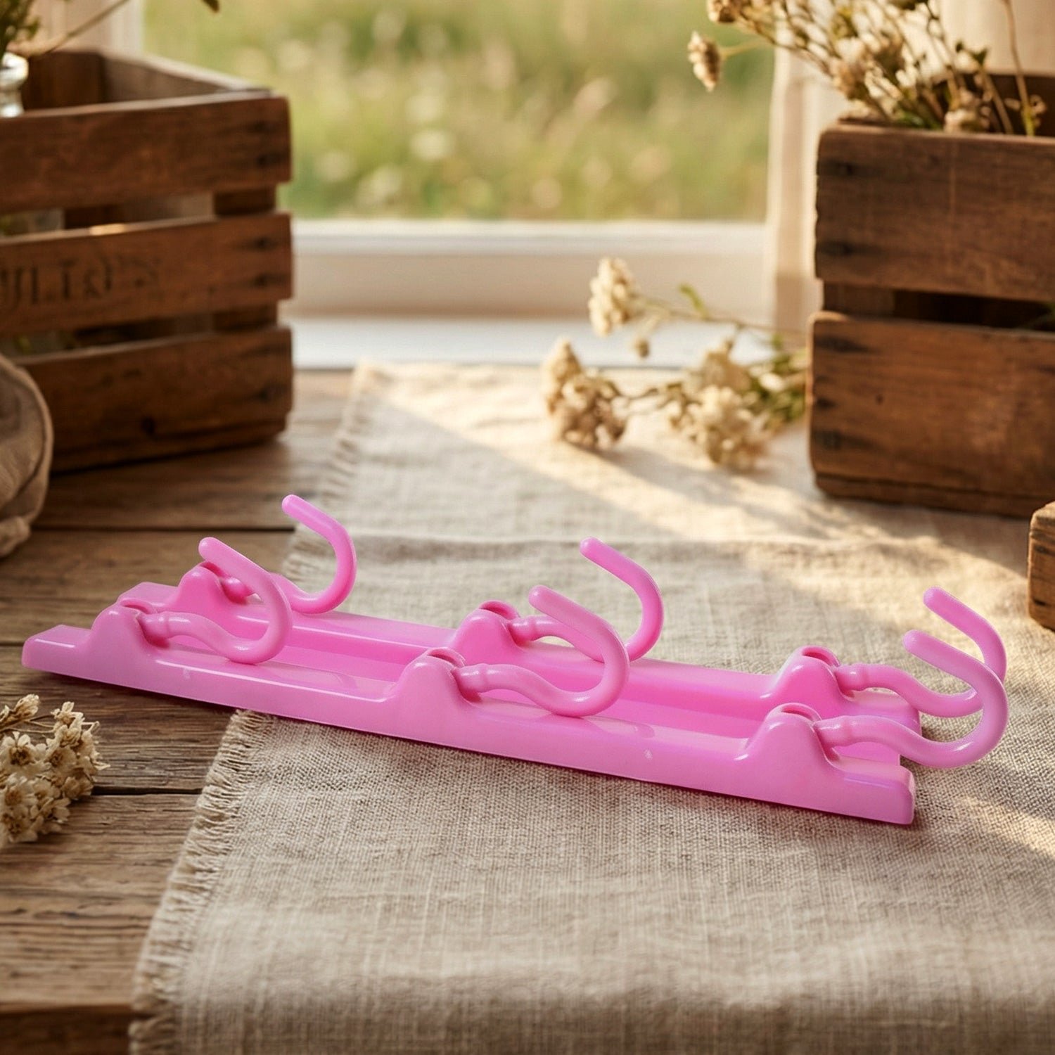 Multi-Purpose Hanging Organizer – 6 Durable Pink Hooks