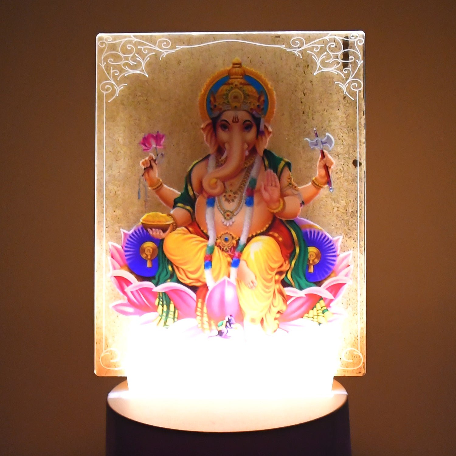 3D Lord Ganesh Frame – Soft White LED Night Light for Home Decor