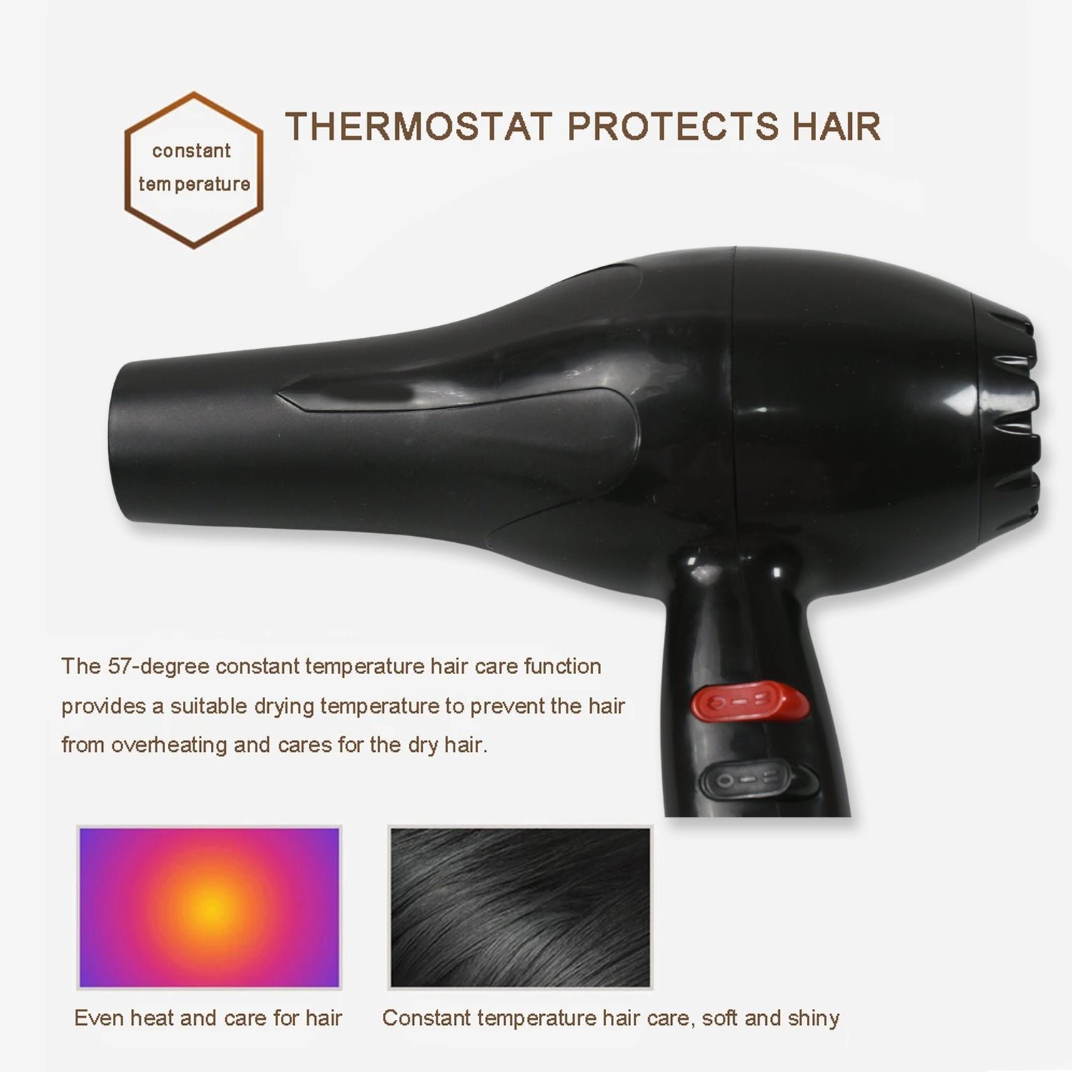 Professional Hair Dryer – 1800W, 3 Heat Settings |