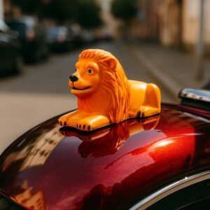 Lion Car Dashboard Toy – Majestic Orange-Gold Ornament with Adhesive Base