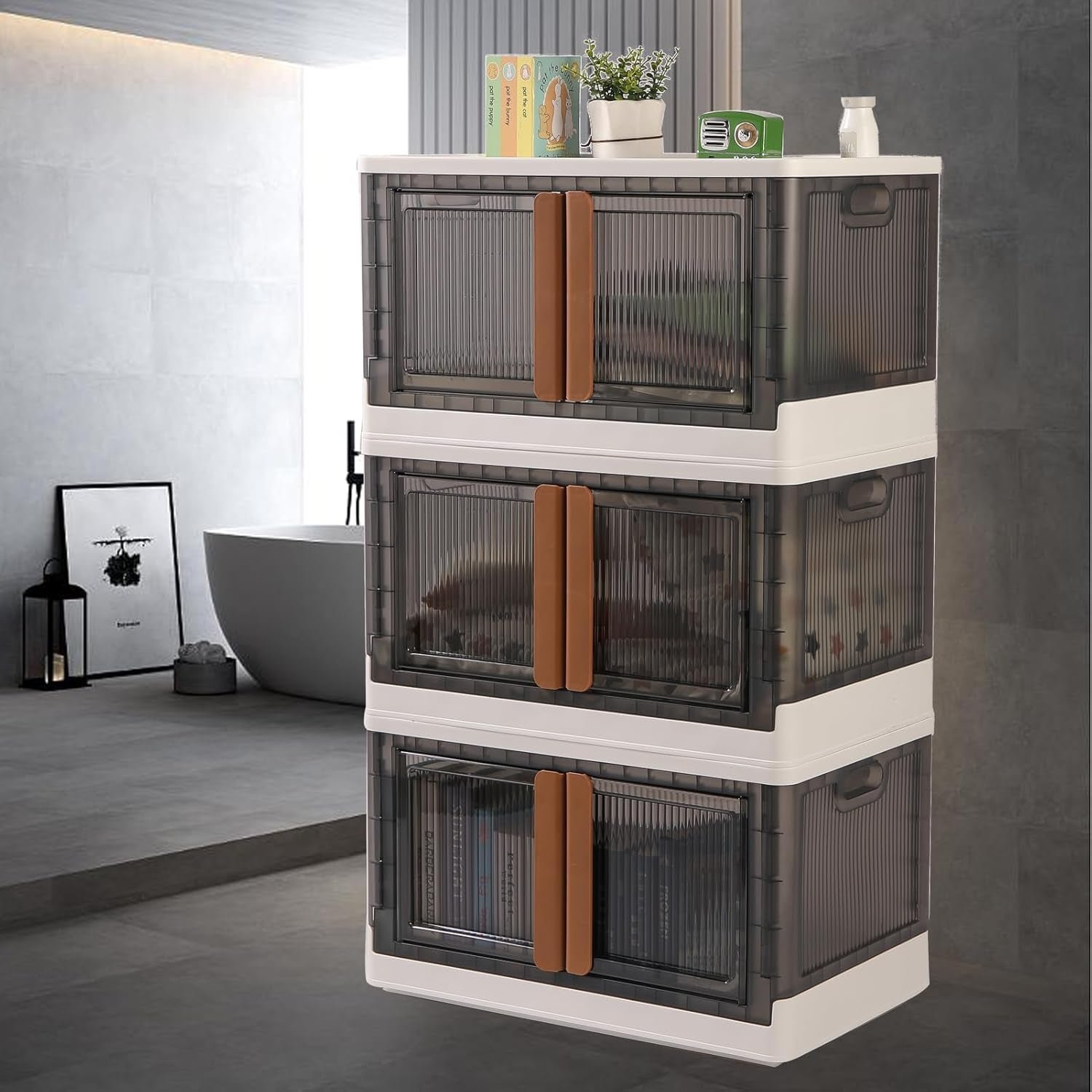 Plastic Folding Wardrobe Organizer – 3-Layer Storage with Wheels