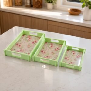 Serving Tray Set – Elegant Floral Design with Side Handles