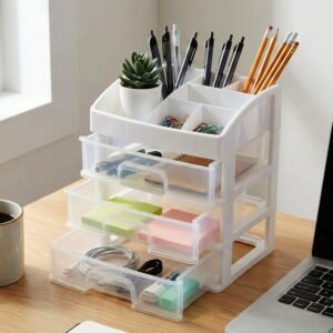 3 Layer Desktop Storage Organizer – Transparent Sliding Drawers
