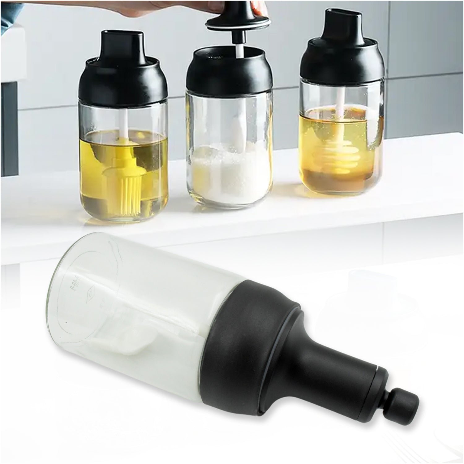 Heat-Resistant Glass Seasoning Jar – Spoon & Lid | Indo Glow