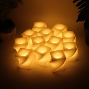 LED Flameless Decorative Candle Set – 12 Square Tealight Lamps