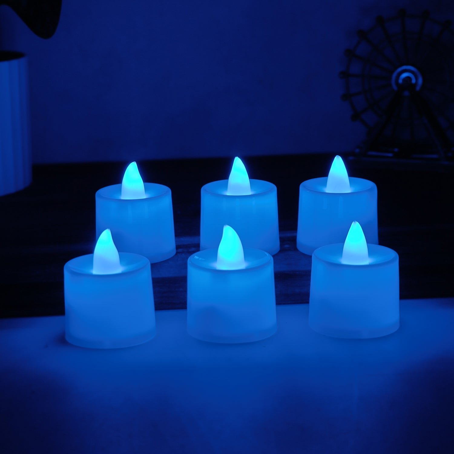 Blue LED Tea Light Candles – Safe Flameless Set of 6