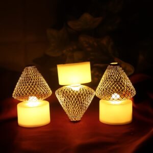 LED Flameless Candle Lights – Set of 12 with Golden Net Cover