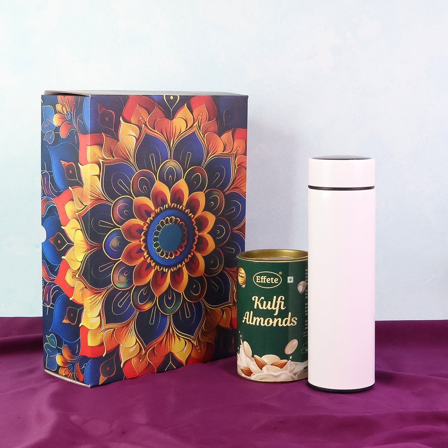 Kulfi Almonds Gift Hamper – Festive Combo with Stainless Steel Bottle