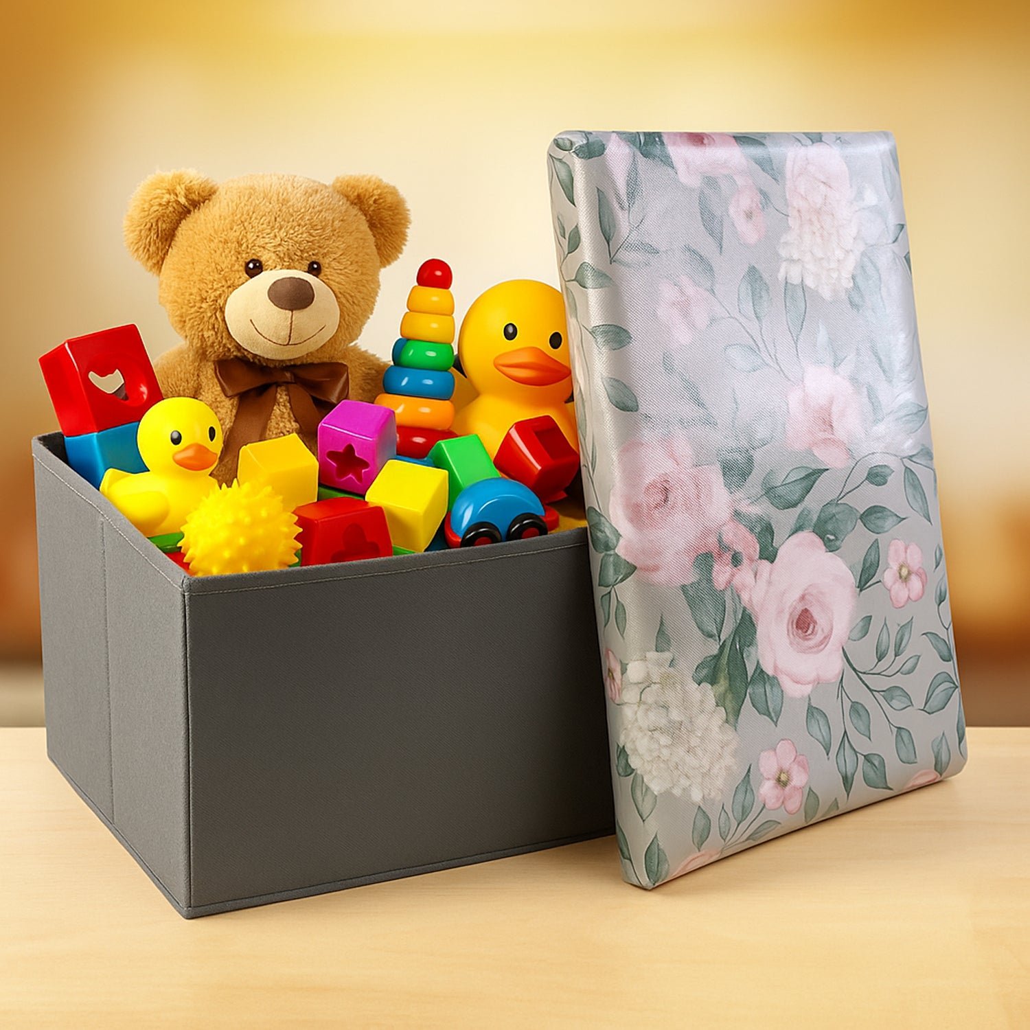 Foldable Storage Box with Floral Lid – Durable & Spacious Organizer