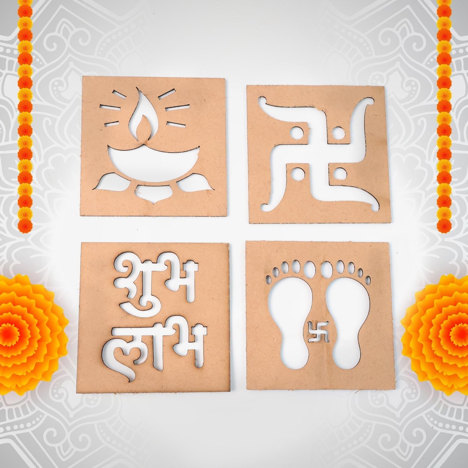 Wooden Decorative Cutouts – Mix Design 4-Piece Festive Set