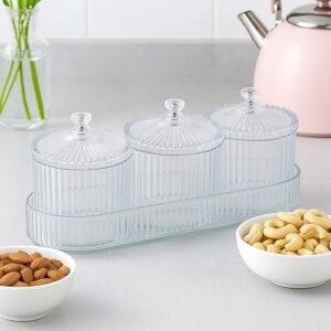 Dry Fruit Storage Jars – 3-Piece Set with Tray for Freshness