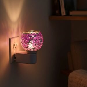 Plug-In Aroma Diffuser Lamp – Purple Mosaic Glass Night Light