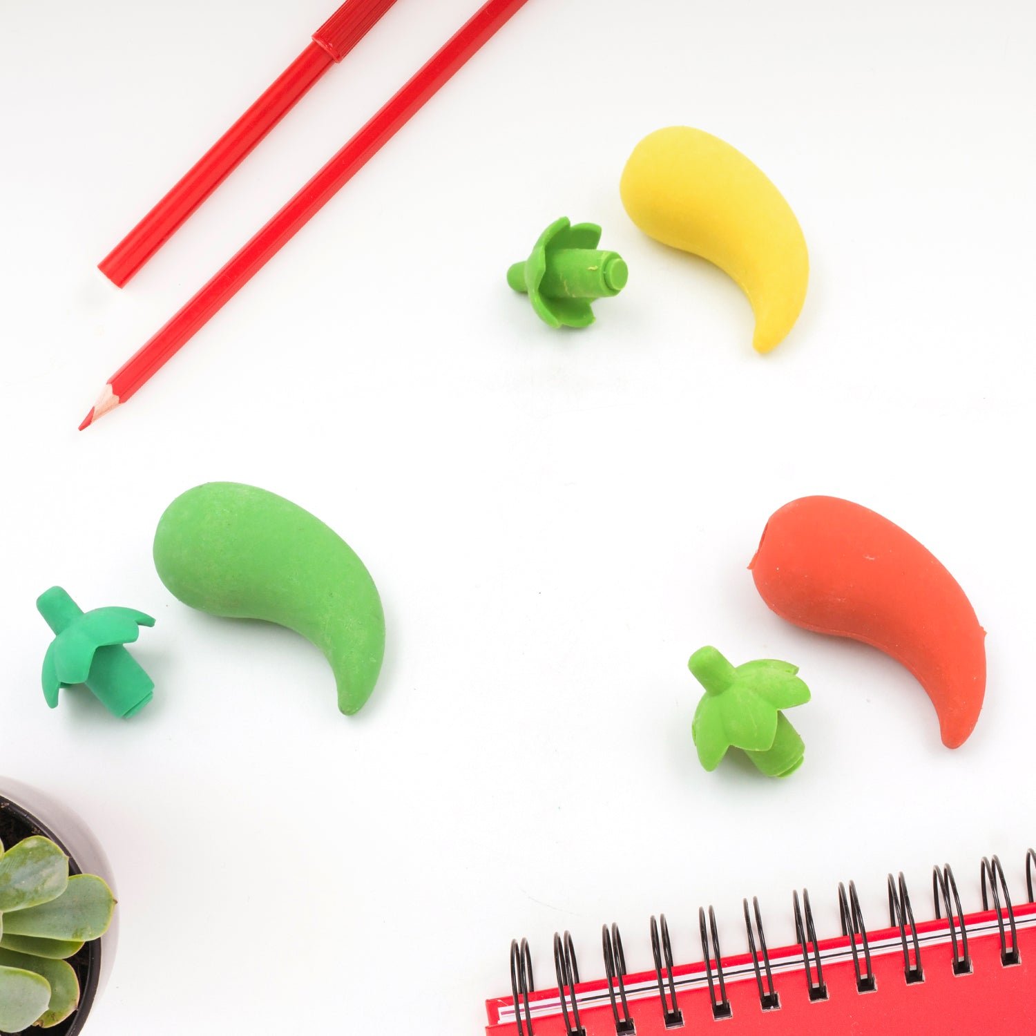 Chili Shape Erasers – Fun 3D Mini Eraser Set (3 Pc) | Writezo