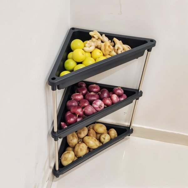 Plastic Corner Storage Rack – 3-Layer Space-Saving Shelf