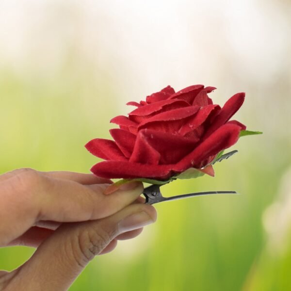Velvet Rose Hair Clip – Red Flower Design (12 Pcs) | Calm & Curl