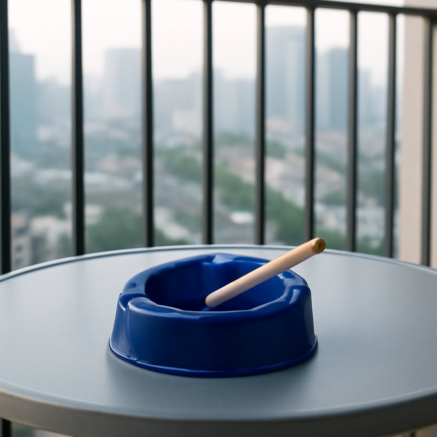 Dark Blue Plastic Ashtray – Durable Smokeless 3-Slot Design