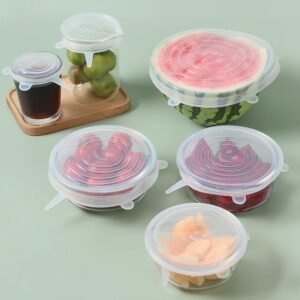 Silicone Stretch Lids – 12-Piece Reusable Food Covers with Storage Pouches