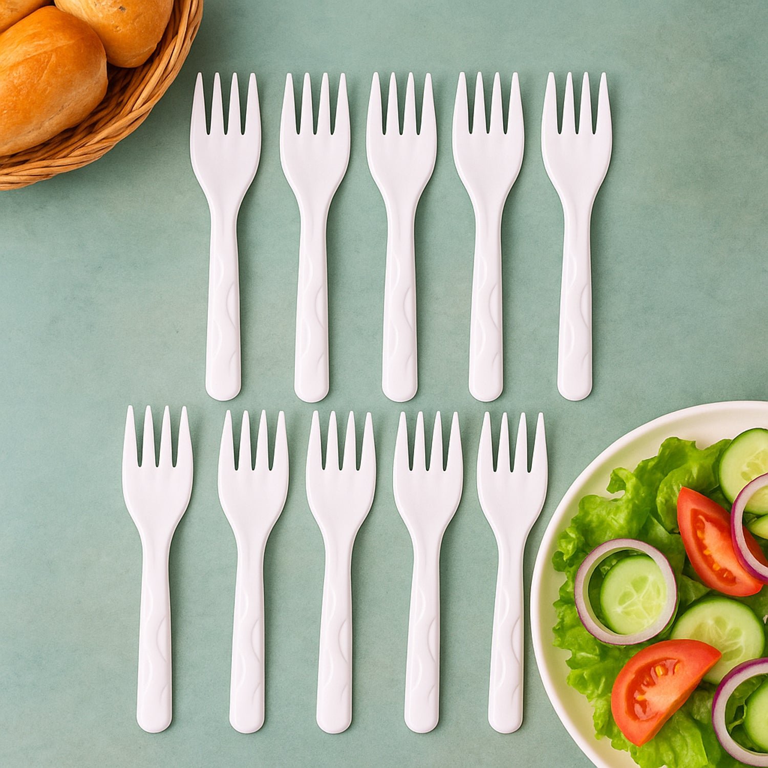 Compostable Bagasse Forks – Strong Eco-Friendly Disposable Cutlery 10-Pack