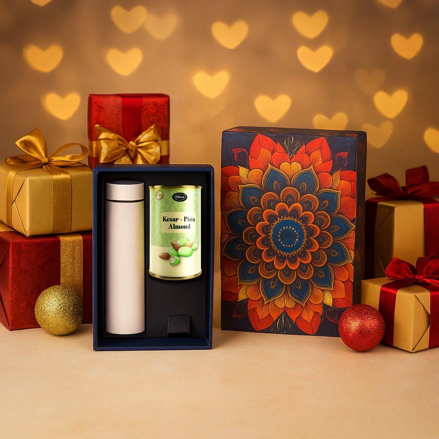 03_gift-box Kesar Pista Almonds Gift Hamper – Premium Golden Set with Bottle