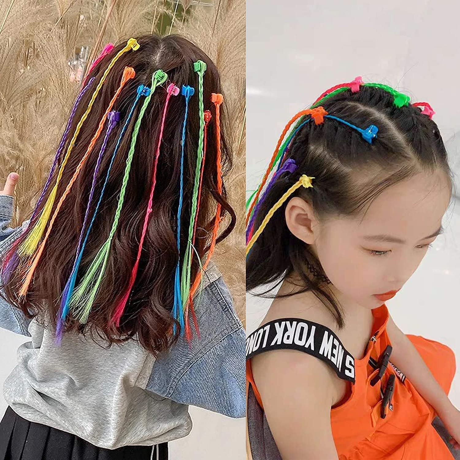 Kids Hair Extensions – 6 Pc Colorful Clip-In Braid Set