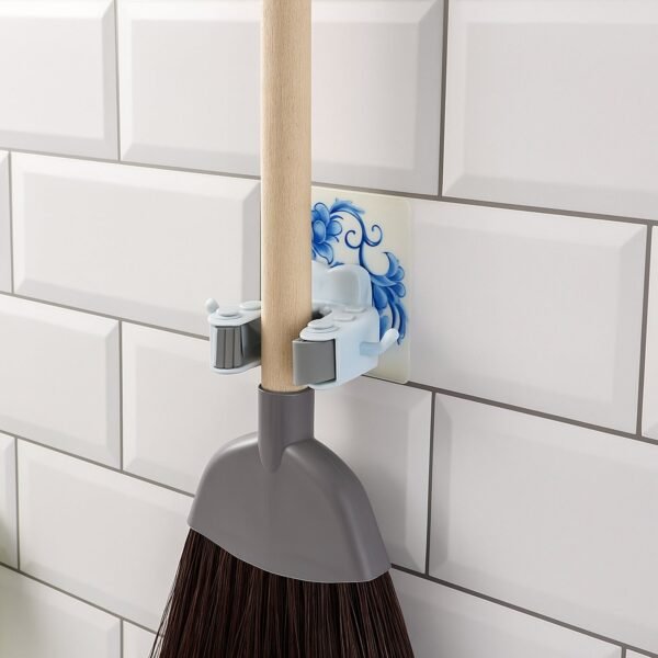 Mop & Broom Holder Clip – Strong Adhesive & Side Hook