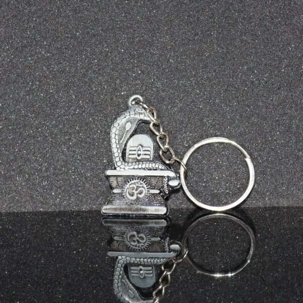 Shivling Keychain – Elegant Silver Metal Design with Snake Motif