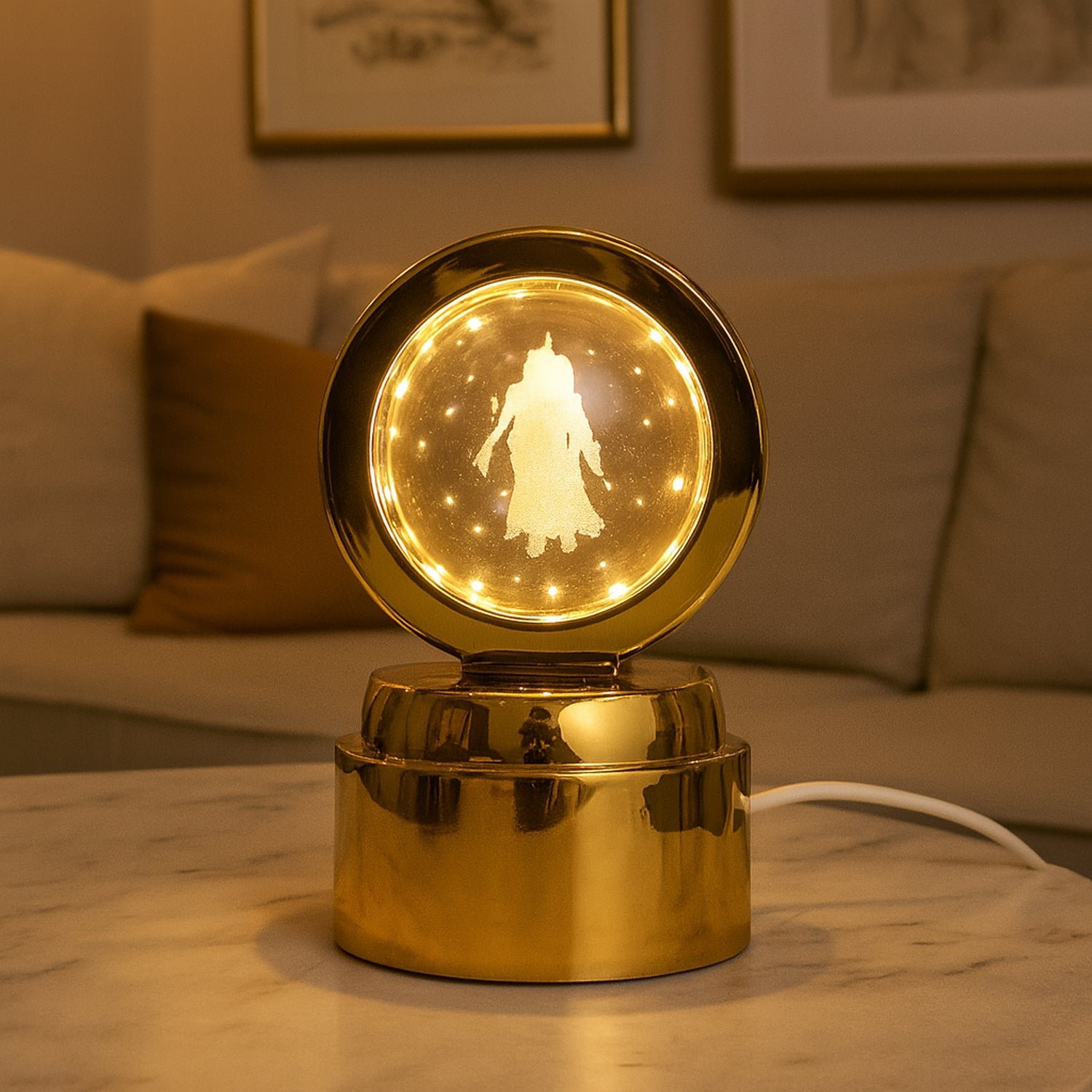 Radhe Krishna Crystal Ball Night Light – 360° Rotating LED Lamp