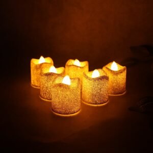 LED Tealight Candles – 6 Pc Flameless Christmas Glitter Set