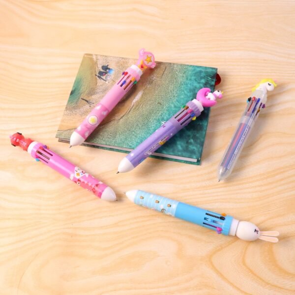 10-in-1 Multicolor Ball Pen – Smooth Writing with Cute Character Design