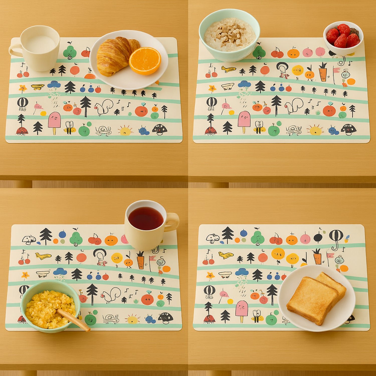 Kids Placemat Set – Colorful Cartoon Designs, Easy Clean