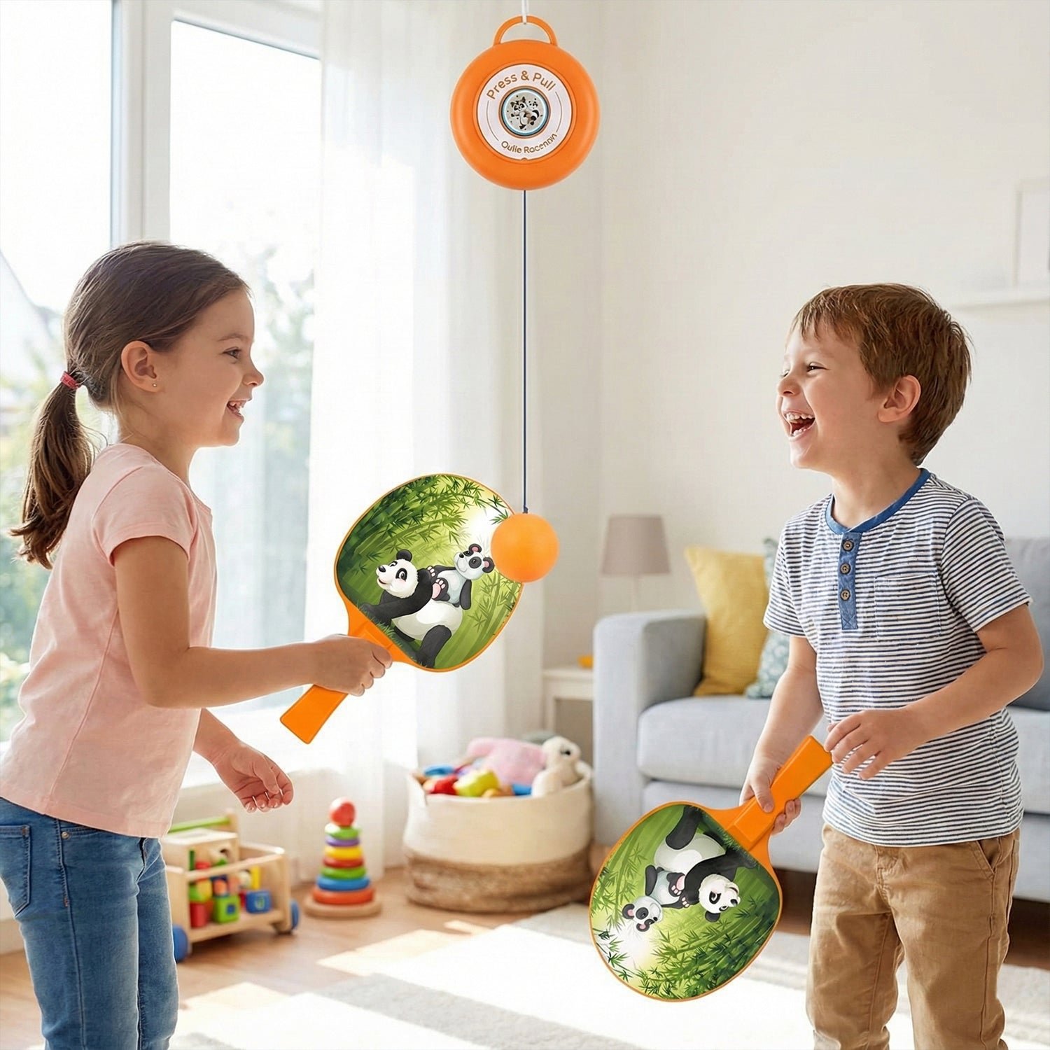 Hanging Table Tennis Trainer Set – Kids Indoor Paddle with Panda Design