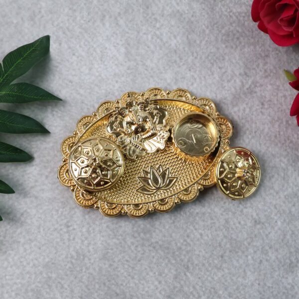 03_thali_978d1504-84b2-4fff-ae19-4368b6068762 Ganesh Embossed Roli-Chawal Kumkum Chopra – Antique Gold Finish