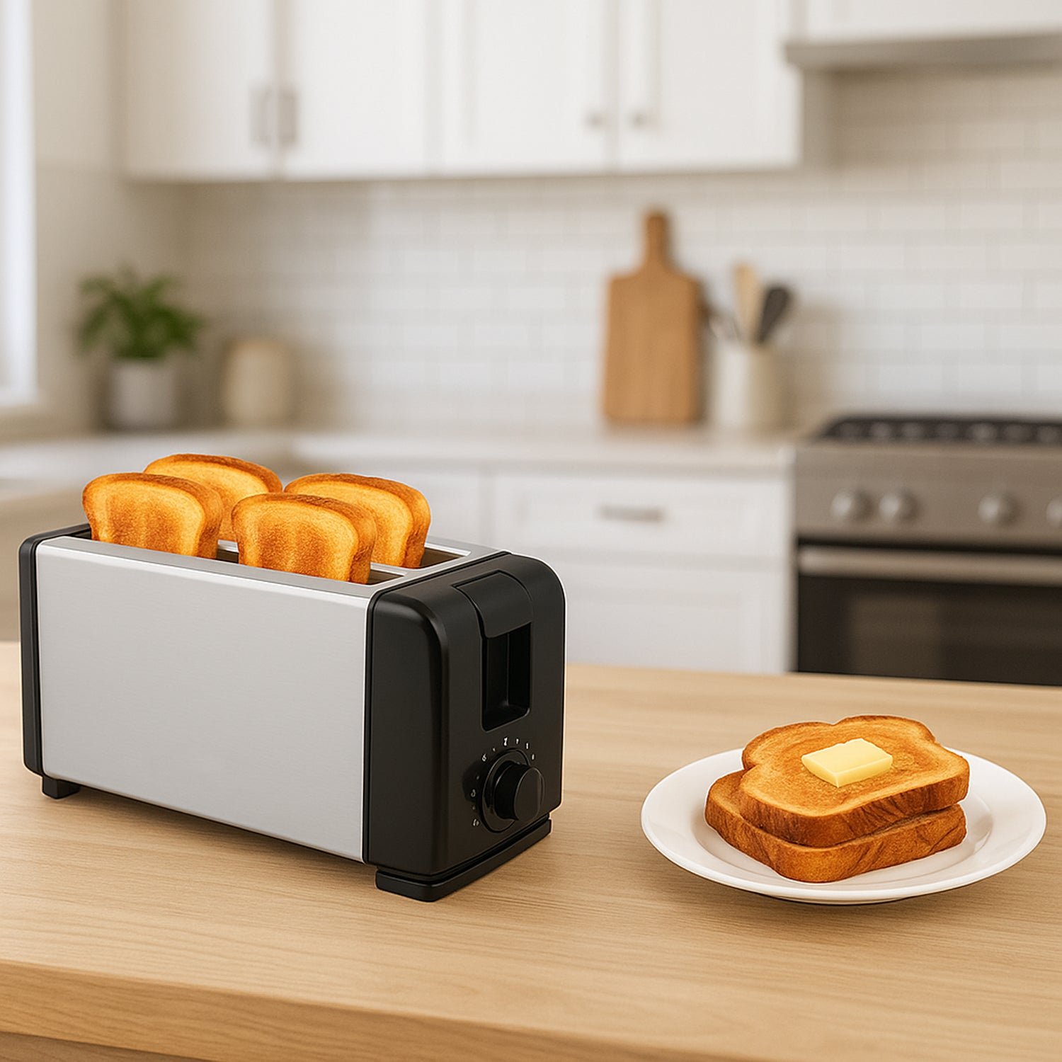Pop-Up Toaster 1200W – 4-Slice Adjustable Browning Stainless Steel