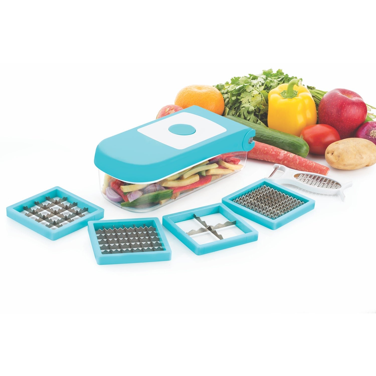Vegetable Dicer 7-in-1 – Blue Plastic & Steel Blades | Ganesh