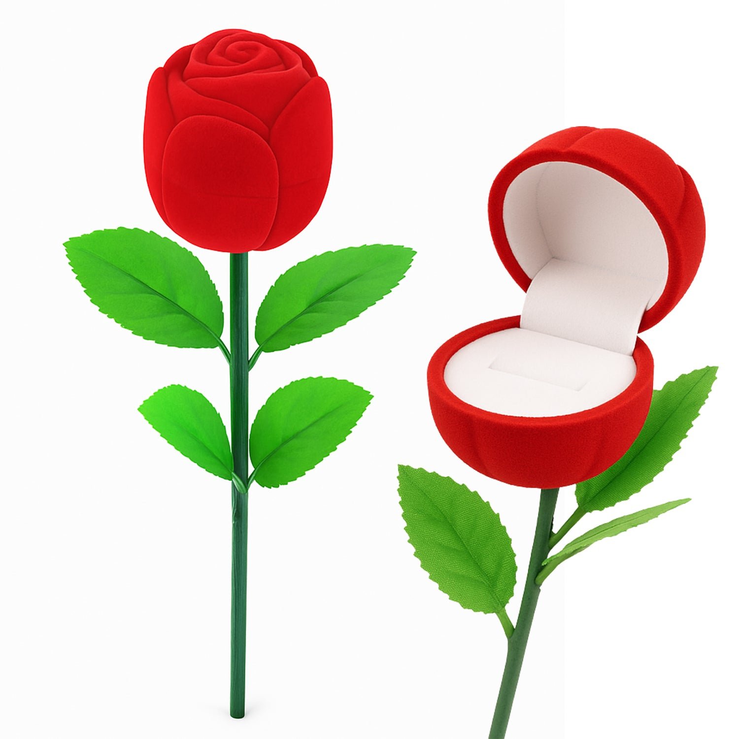 Rose Flower Jewelry Ring Box – Velvet Finish & Hidden Compartment