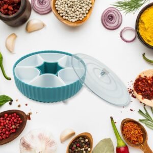 Revolving Dry Fruit Box – 7-Compartment Snack & Spice Organizer | Tidy Table