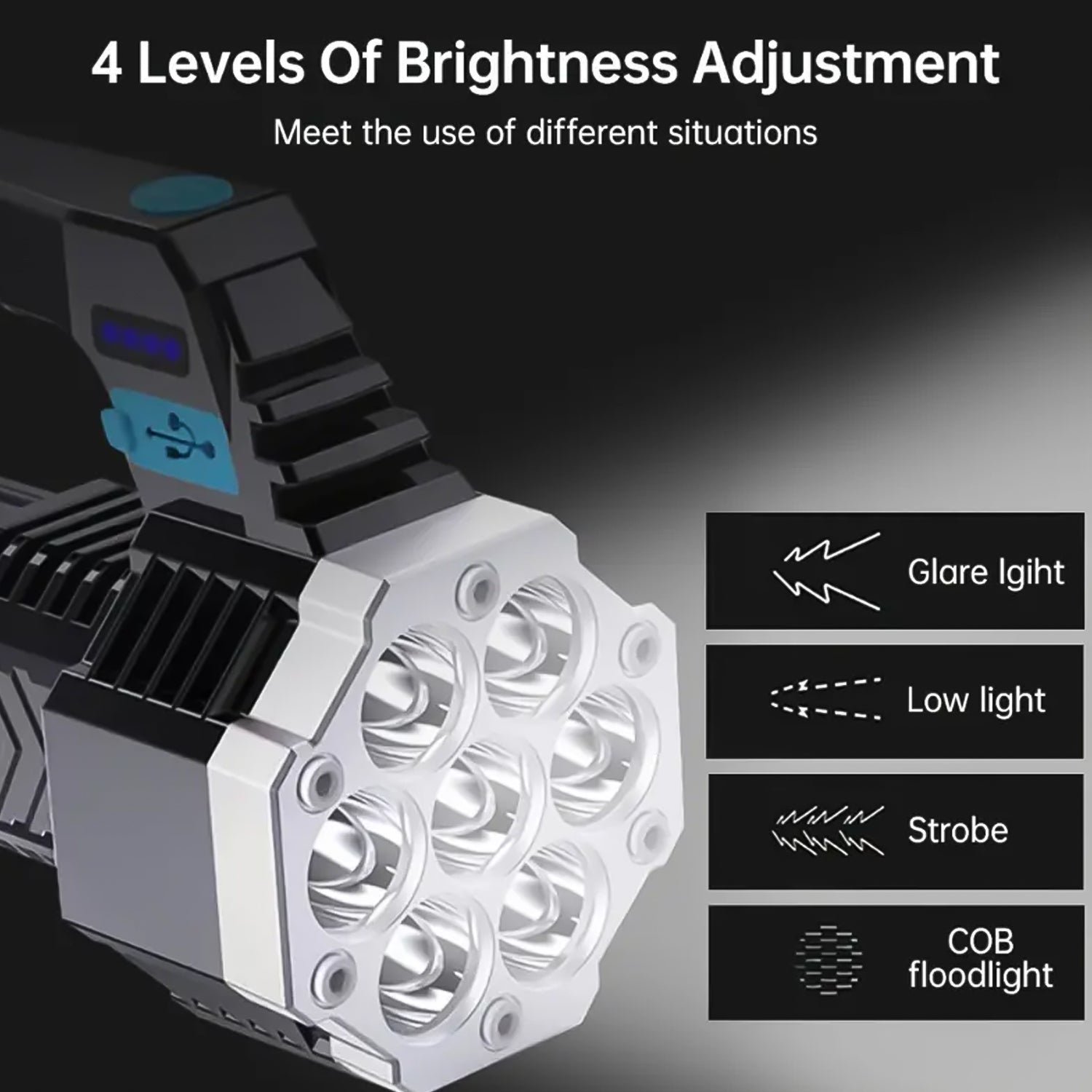 Rechargeable LED Flashlight – Portable 7-LED COB Torch | PHOBIA