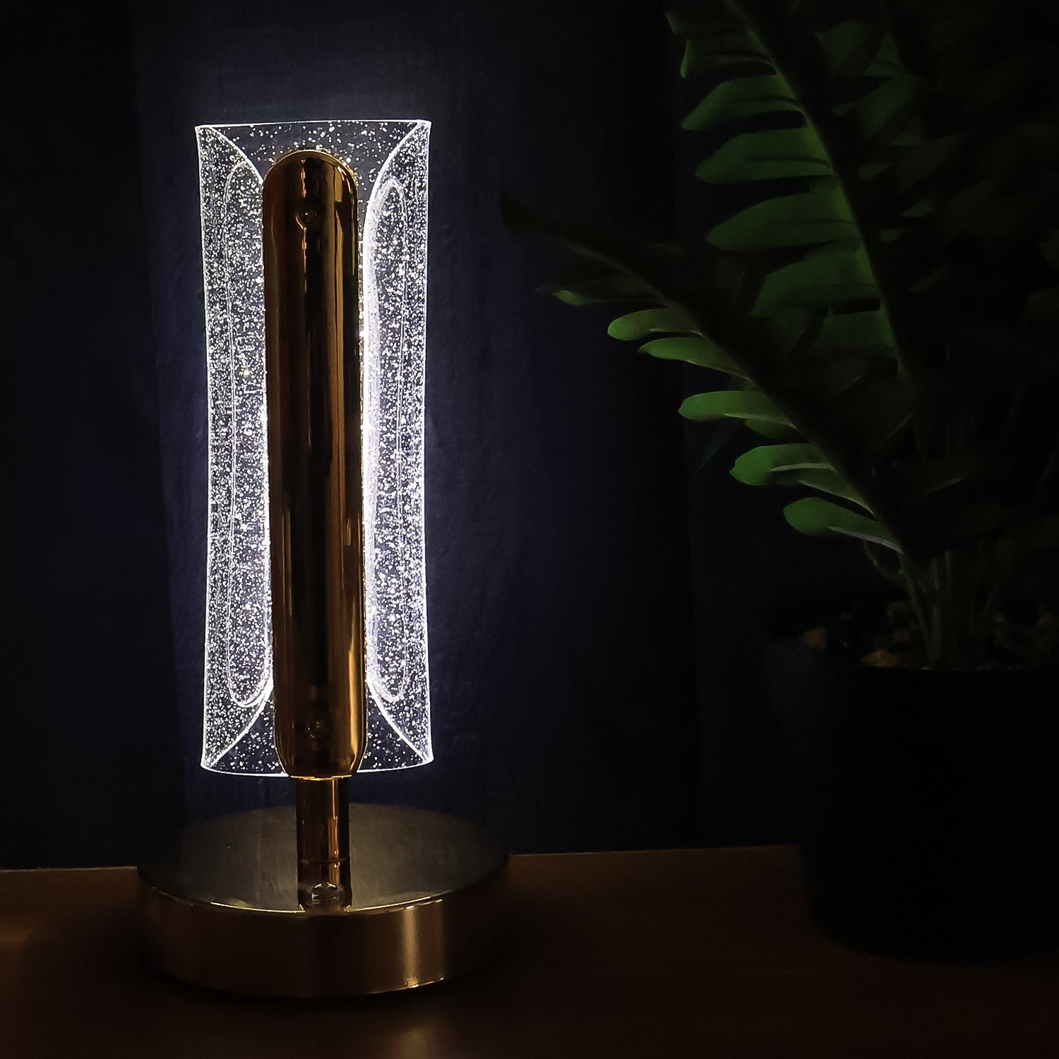 Crystal Table Lamp – Tall Cylindrical LED with USB Charging