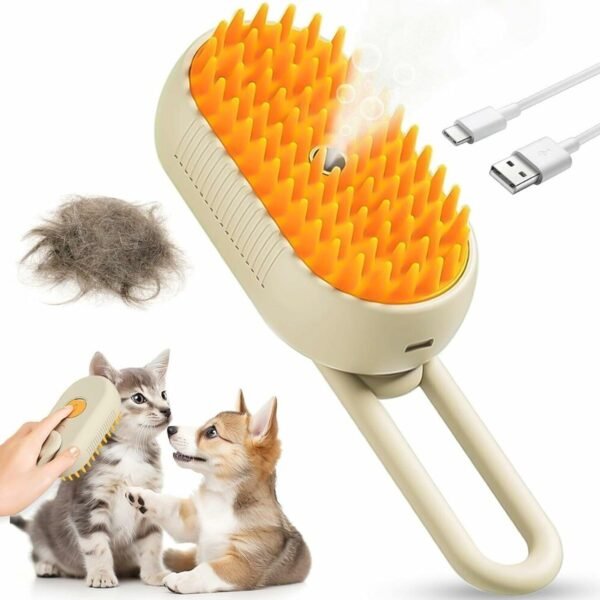 Electric Pet Steam Brush – Hair Removal & Massage | Calm & Curl