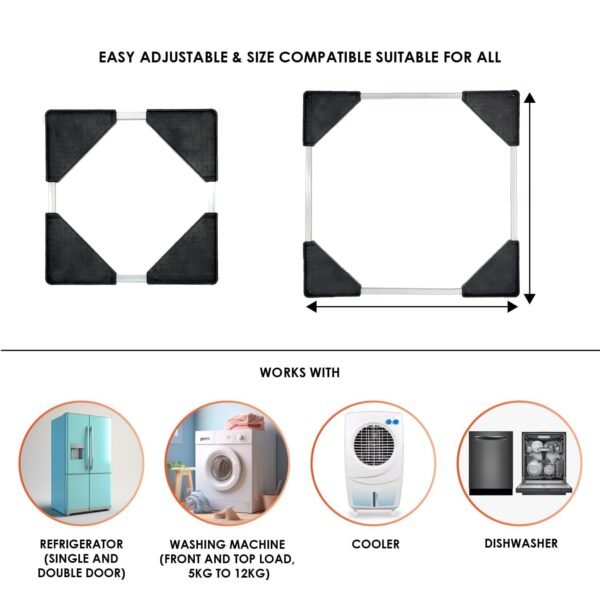 Fridge & Washing Machine Stand Trolley – Adjustable Heavy-Duty 50x50 cm